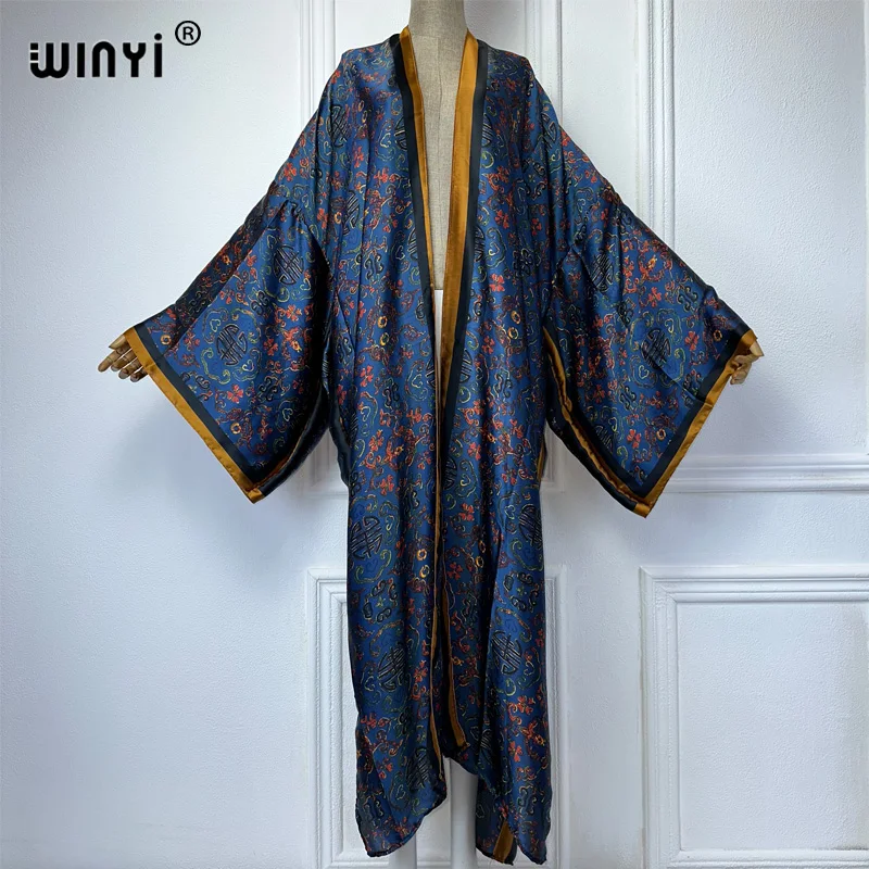 Winyi Retro Print Kimono Zomer Vest Vrouwelijke Blouse Abaya Dubai Luxe Strand Cover Up Afrikaanse Jurken Voor Vrouw Feest Kaftan