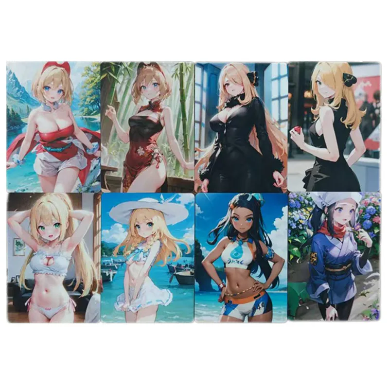

8pcs/set Anime Sexy Card Pokémon Trainer Goddess ACG Nude Card Lushamina Lurina Pokémon Ball Comics Favorite Card 18+ Toys Gifts