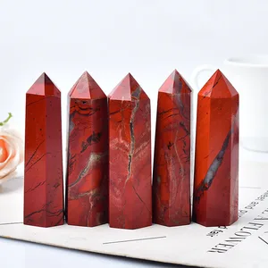 Natursteinkristallpunkt, roter Jaspe, heilender Obelisk, Quarz -Turm, Verzierung für Dekoration, Energiesteinpyramide, 1PC 9 Hauptverkäufe rotes Kristall - №7