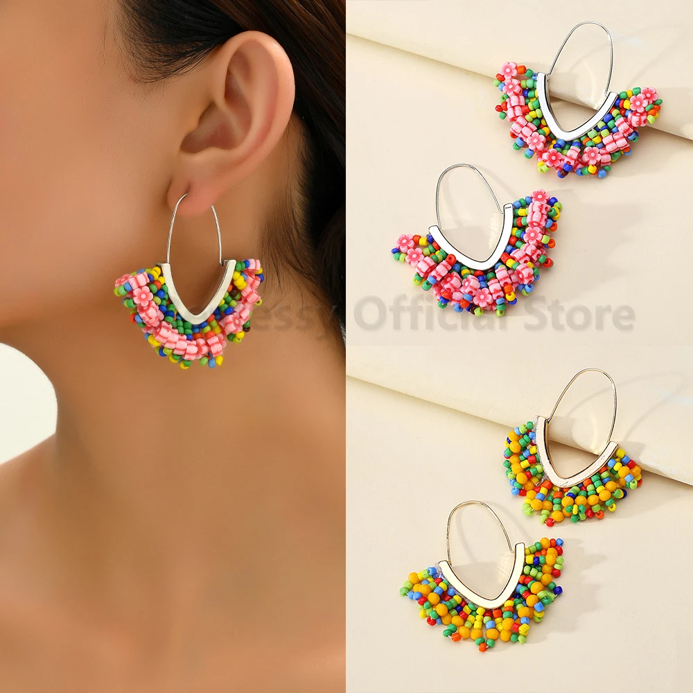 Fashion Colorful Resin Beads Metal Big Dangle Earrings For Women Luxury Original Designer Party Cute Pendientes Vintage Jewelry