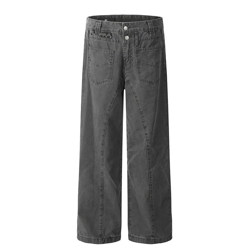 

GXFortune Retro Deconstructed Design Work Trousers Loose Straight Cleanfit Jeans for Men And Women mid High Waist Long Pants