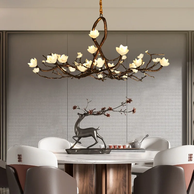 ثريا على شكل زهرة فرعية من النحاس بالكامل، ثريا غرفة الشاي الرجعية الهادئة الفاخرة