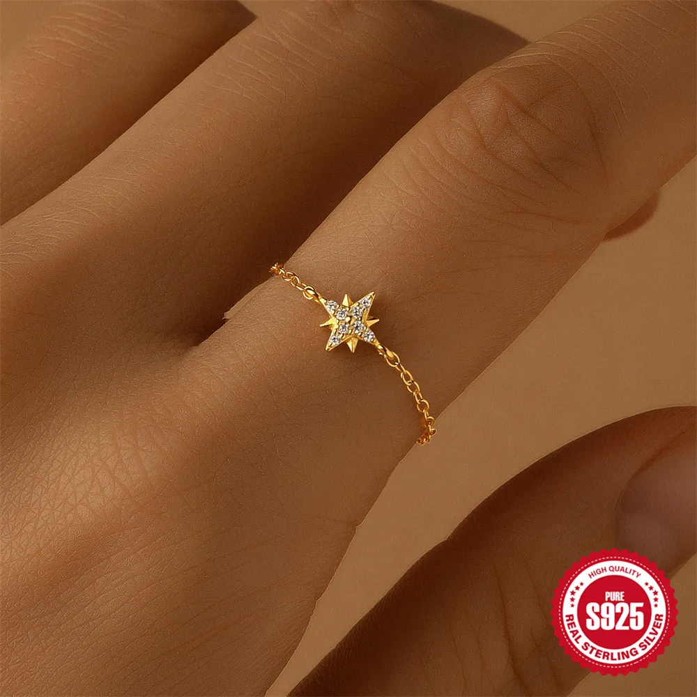 

CANNER 1PC S925 Silver Shining Zircon Bestseller Stars Finger Ring Charms for Women Creativity Fashion Jewelry Gift