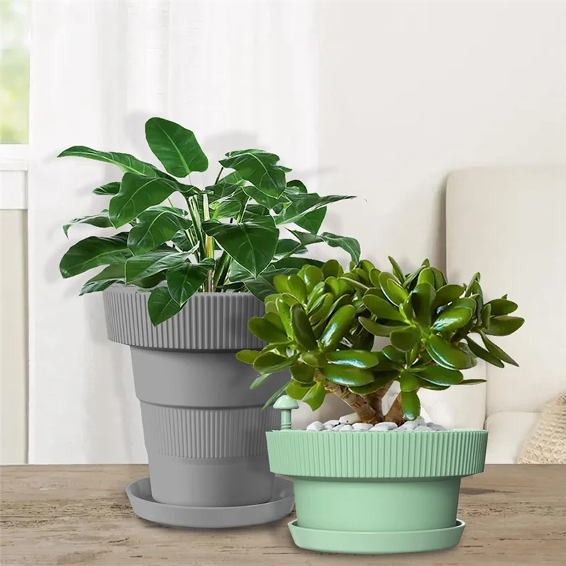 Outdoor Or Indoor Flower Pots With Self-Watering Function, Flower Pots With Drainage Holes And Plates Durable Pink