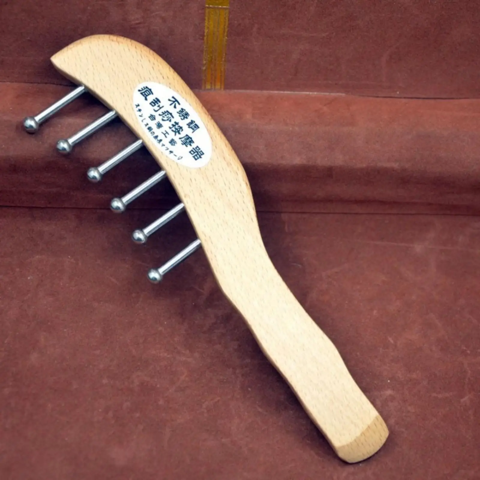 Beech Wood Massage Comb Stainless Steel Pin Manual Hair Brush for Portable Scalp Therapy