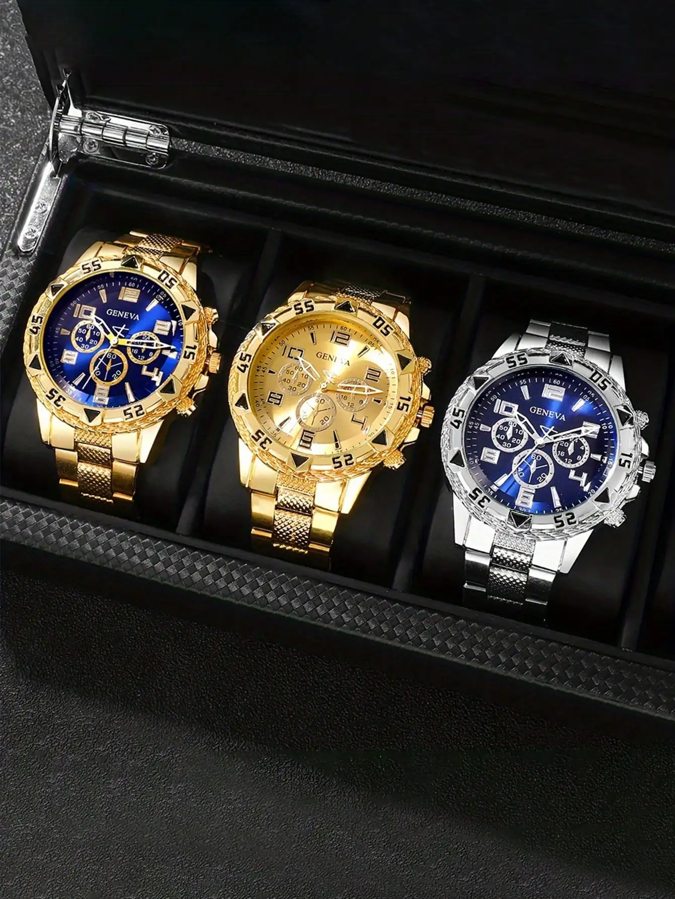 

Мужские часы-хронограф класса люкс с большим круглым циферблатом, синим покрытием и ремешком из нержавеющей стали