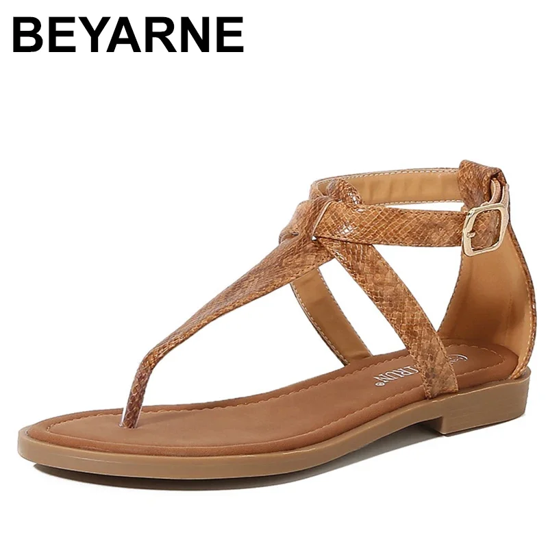 Rome Elegant Summer Sandals For Women Flat Casual Retro Beach Flip Flop Metal Buckle Shoes designer sandals