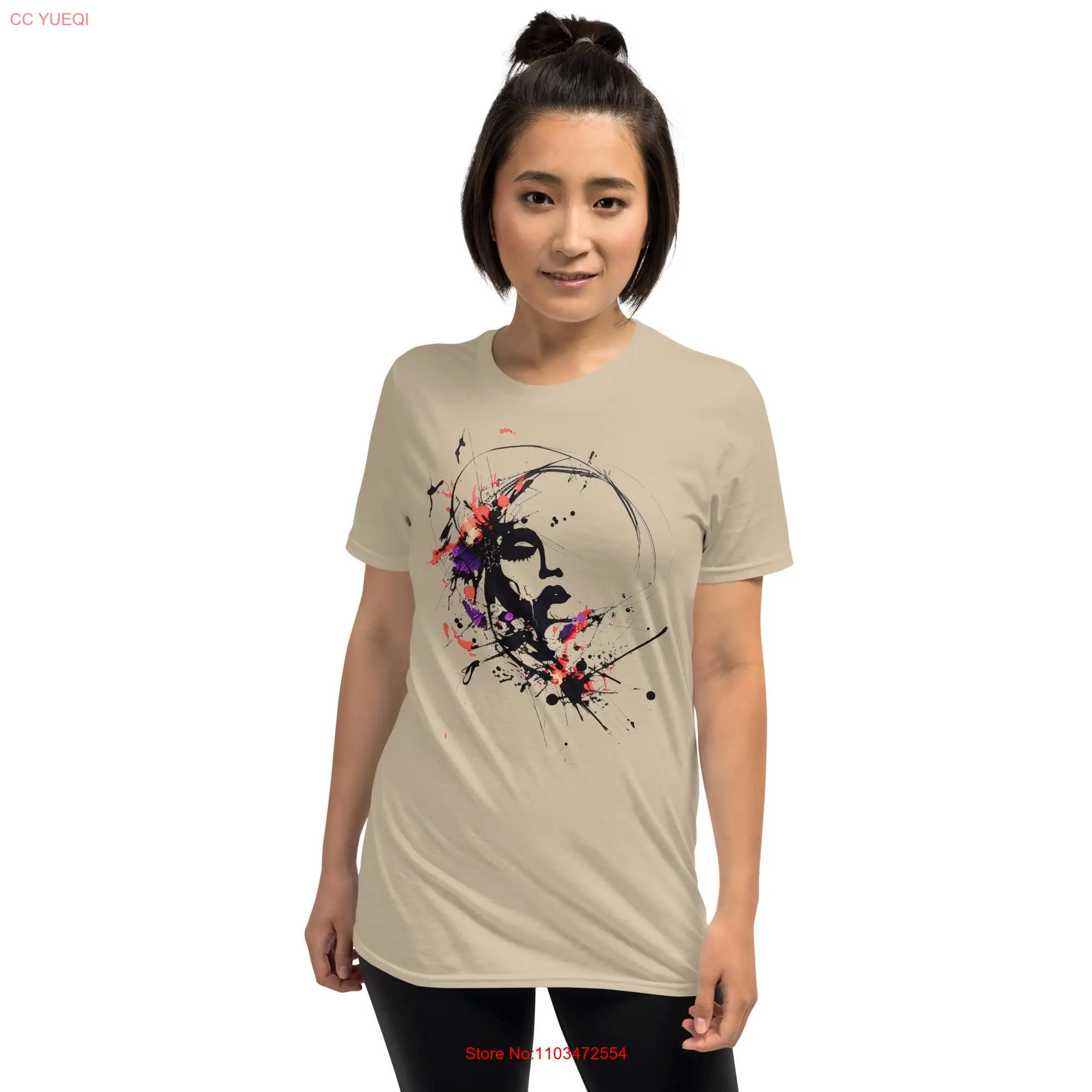 Футболка с абстрактным лицом, брызги краски, идеально подходит для современных любителей с длинными или короткими рукавами