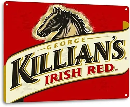 Letrero de metal decorativo de pared con logotipo de cerveza George Killians Irish Red, estilo retro desgastado, 8x12 pulgadas.