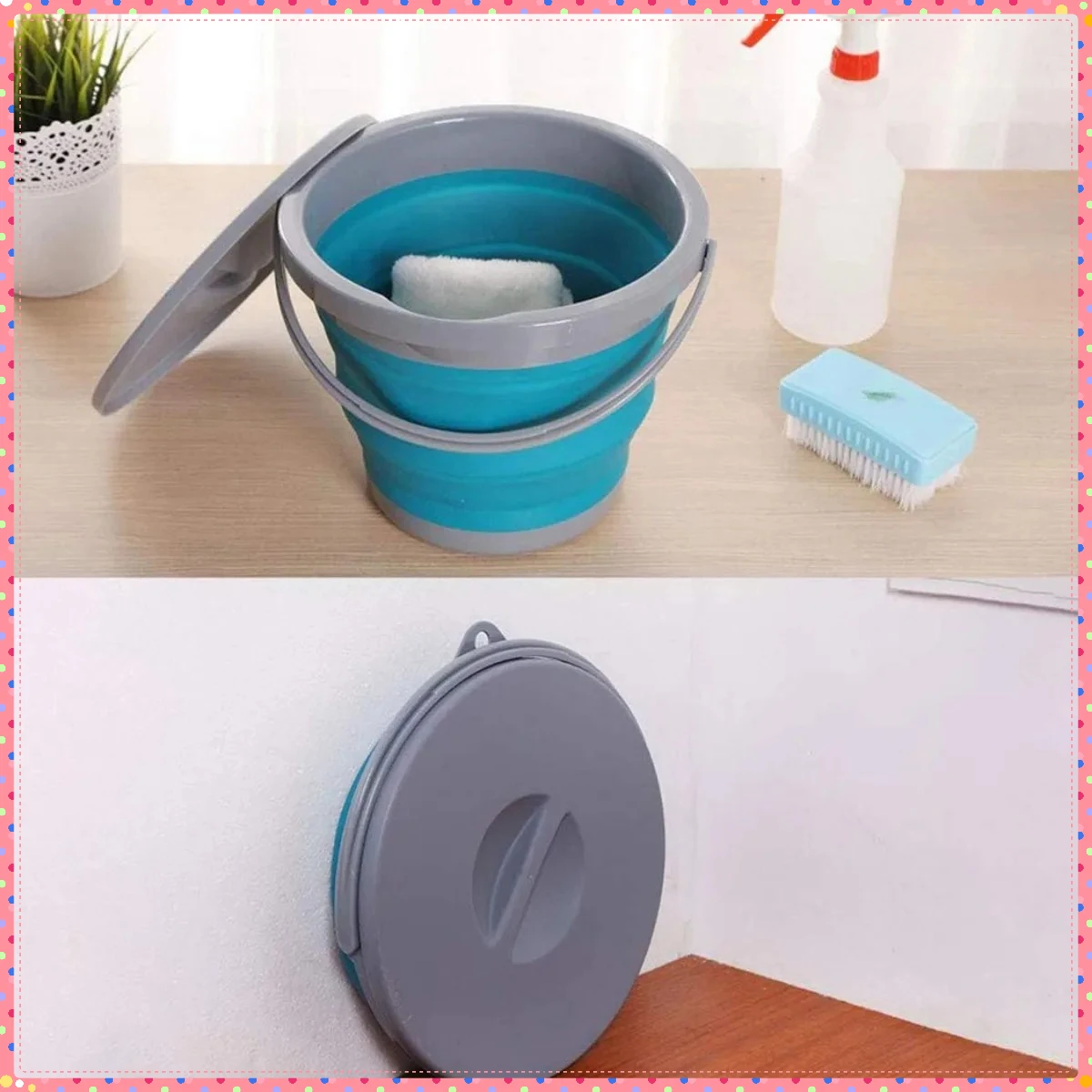 다용도 접이식 물통, 누수 방지 잠금 뚜껑이 있는 원형 통, 주방, 정원, 애완동물 세척, 자동차 세척용