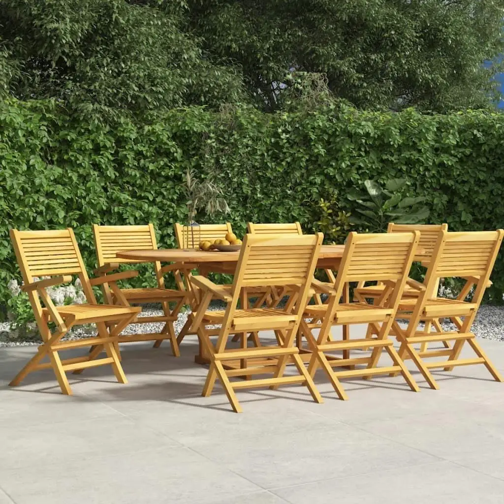 8pcs Folding Teak Patio Chairs - 21.7x24.4x35.4 Solid Wood Outdoor Seating