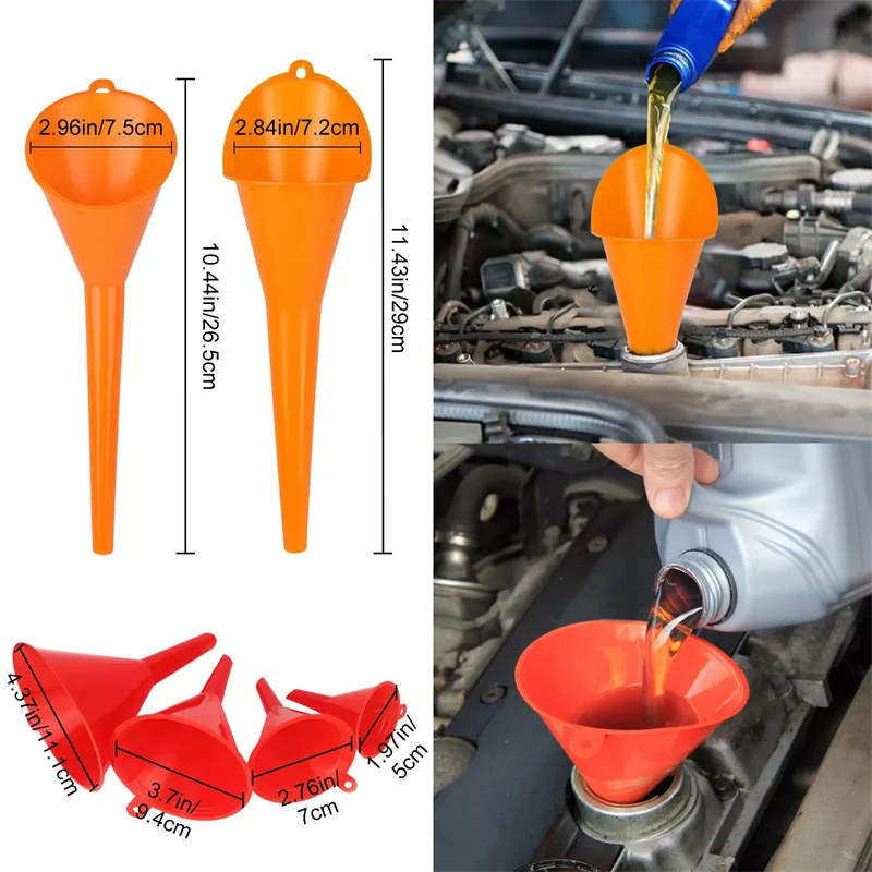 10 Pcs Automotive Funnels Set, Plastic Long Neck Oil Funnels, Snap Funnel,Right Angle Funnelswide Mouth Fuel Funnels