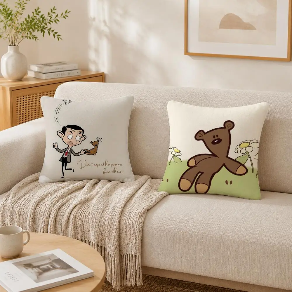 Mr.B-Bean Cartoon Cushion Cover Plush Decorative Pillow Case With Hidden Zipper Cutecore Room Decor For Home