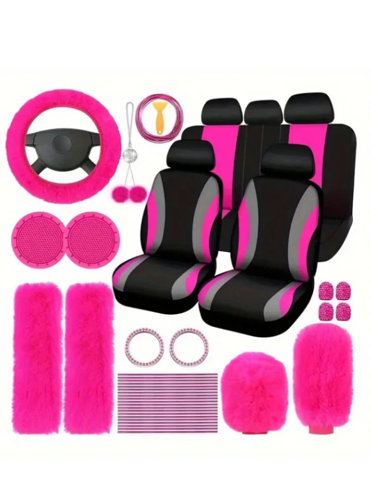 35pcs Car Seat Set Plush Pendant Steering Wheel General Automotive Accessories Interior Set - the perfect choice for stylish lad