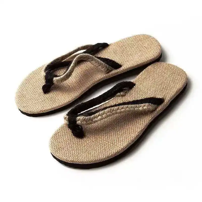 

2026 Summer casual linen slippers for men women comfortable soft-soled woven grass hemp woven beach sandals vacation leisure