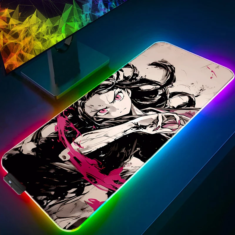 

RGB LED Mouse Pad Mousepad Computer Keyboard Pad D-demon Slayer Nezuko Mouse Mat Gamer Soft Office Carpet Table Mat Desktop Mat