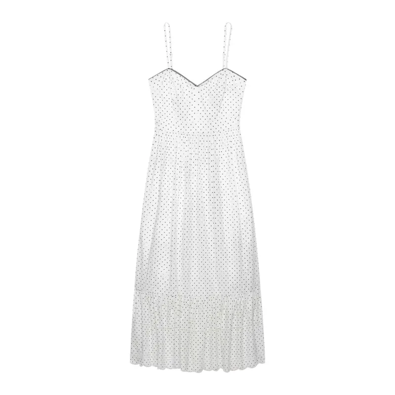 

Dave&Di Women's 2026 Summer New Product Temperament V-neck Embroidered Polka Dot Printed Suspender Dress