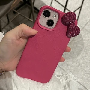 Luxus -Strass -Bow -Litchi -Muster -Leder -Telefonhülle, schöne Bowknot -Stoßdämpferweichkoffer für iPhone 16, 15, 14, 13, 12, 11 Pro Max 8 Hauptverkauf Batterie J16 - №3