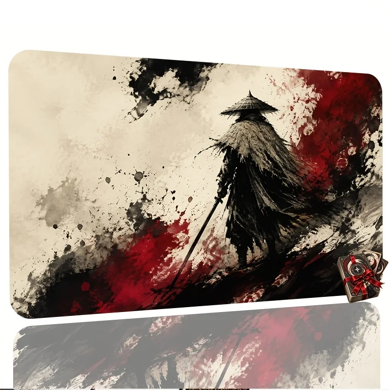 Samurai ink-style card game mat, large-sized non-slip mouse pad, suitable for collectible card games desk accessories