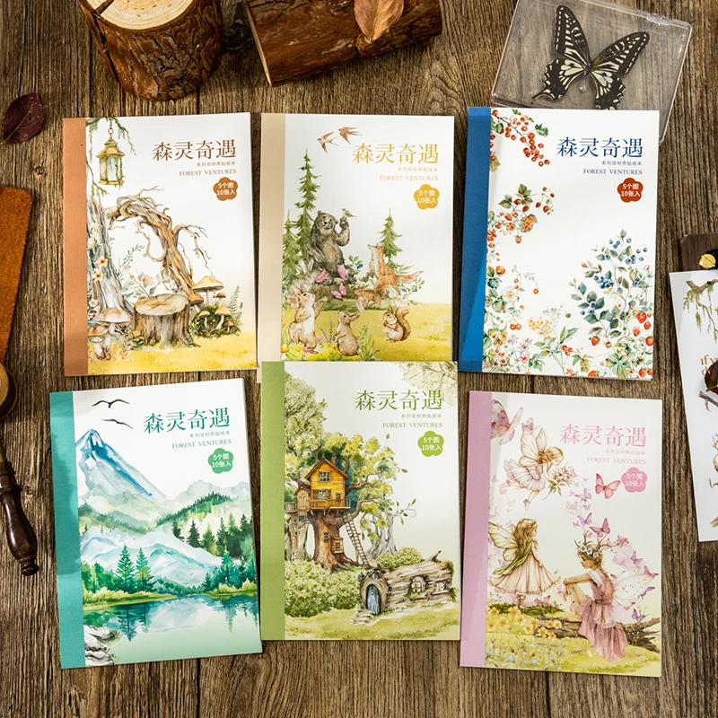 Journal GO 10pcs Forest Spirit Adventure Sticker Book Scrapbooking Collage Junk Journal Planner Card Making Elf Sticker