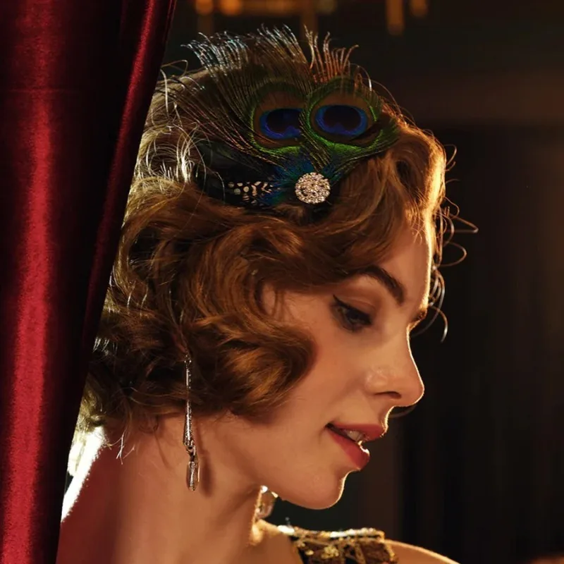 1 Stück Vintage Flapper Stirnband Pfau Fascinator Haarnadel für Frauen Stilvoller Eleganter Haarschmuck für Hochzeit Party Karneval Mardi Gras Maskerade – Detail 5