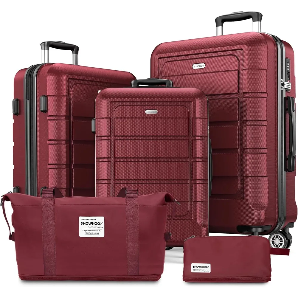 

SHOWKOO Luggage Sets Expandable PC+ABS Durable Suitcase Double Wheels TSA Lock 5pcs Wine Red