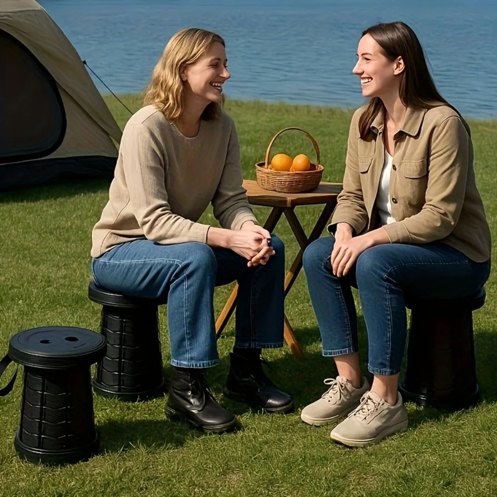 

Heavy Duty Adjustable Folding Stool 8 Level Height Non Slip Feet uses for camping hiking fishing outdoor seat