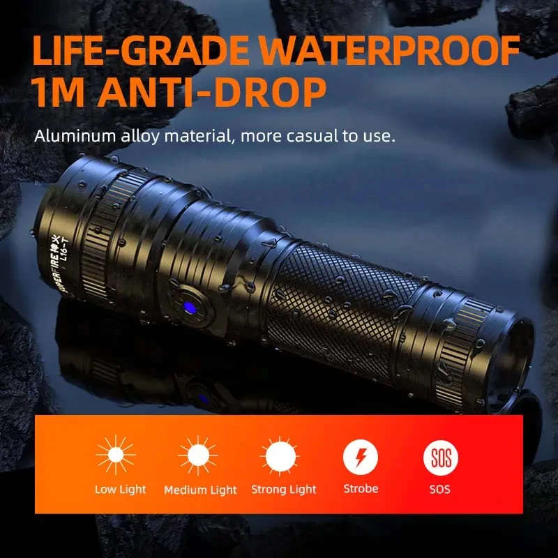 SUREFIRE Powerful LED Flashlight LED Lamp Beads Waterproof Zoomable 5 Lighting Modes Multi-function USB Charging Torch Lantern