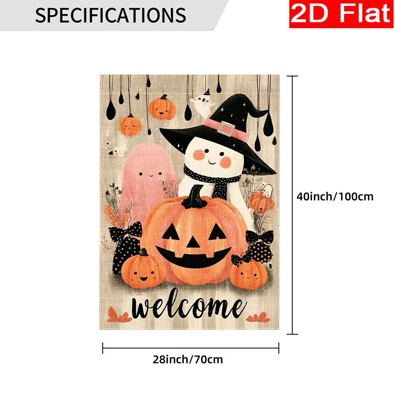2D Flat - 2D Flat Halloween Ghost Pink Pumpkin Garden Flag X 4 (1) - 28X40 Inch Outdoor Garden Flag Double-Sided Home Decoration Courtyard Decoration Outdoor Decoration Lawn Decoration Solely Flag