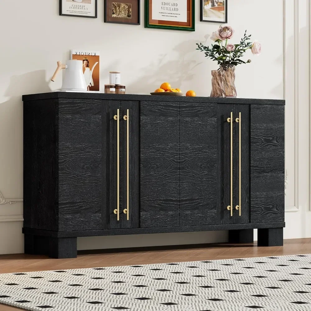 Modern Gold Handles Storage Sideboard with Adjustable Shelf, Solid Wood Cabinet, Kitchen Cupboard Buffet Cabinet