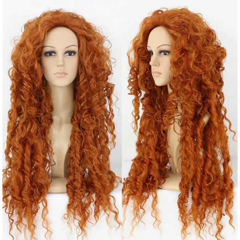 Pixar Animated Brave Merida Cosplay Wig Synthetic Orange Long Wavy wigs