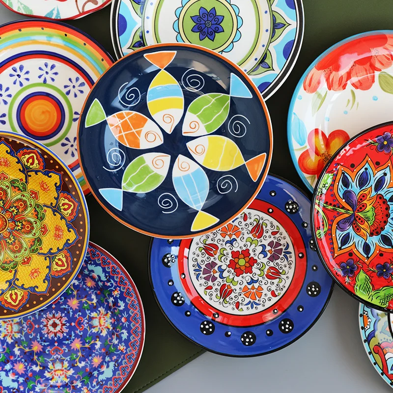Plato Nórdico Creativo Pintado a Mano de 6 Pulgadas para Uso Doméstico, Vajilla para Frutas Frías, Dim Sum, Pasteles y Utensilios de Comedor