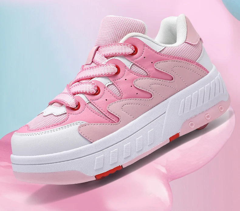 Kinder-Skateboard-Schuhe Geh- und Rollschuh-Kombination Komfortabel Verschleißfest Outdoor-Rollschuh-Sneakers für Mädchen und Jungen 4 Räder – Detail 11