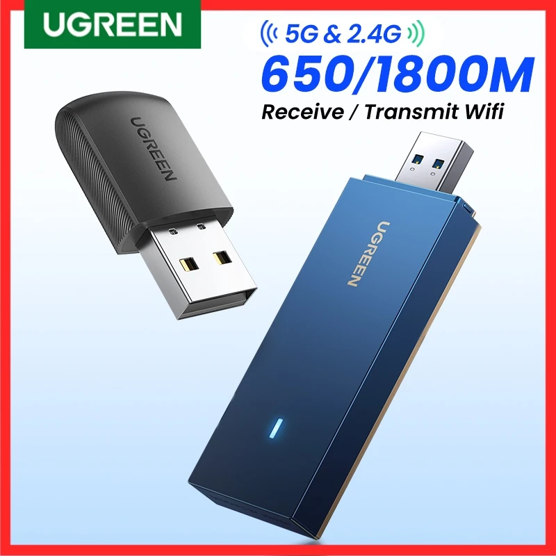 UGREEN WiFi 어댑터 AC650 AX1800 AC1300 WiFi6/WiFi5 5GHz 및 2.4GHz USB WiFi 카드 Dongle for PC Desktop Laptop Windows USB3.0/USB2.0 Wi-Fi 안테나 USB 이더넷 어댑터 네트워크 카드 인터넷 무선 어댑터 Lan 카드