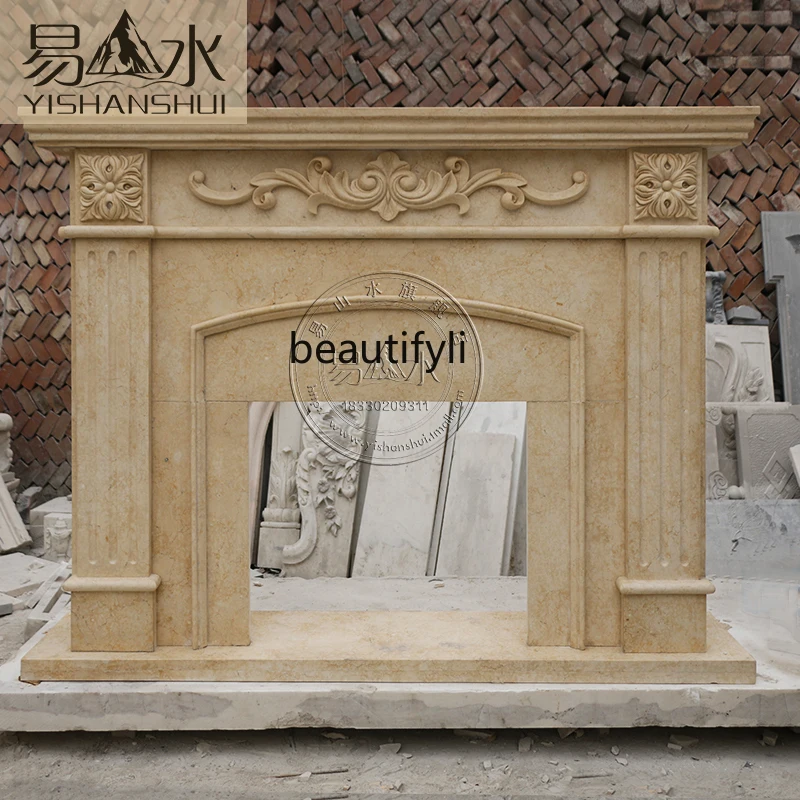 

Marble French mantel European carved natural stone decorative cabinet Villa living room heating