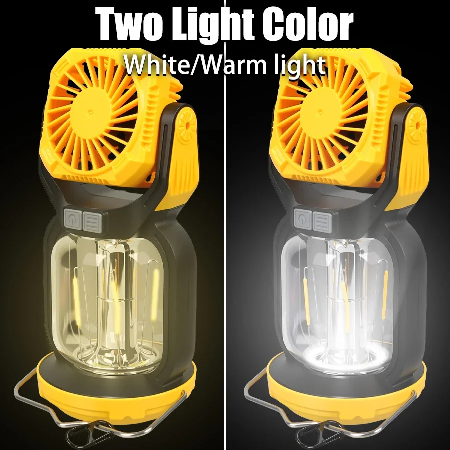 Outdoor LED Camping Light with Fan USB Rechargeable Emergency Portable Tent Warm White Tungsten Lamp Portable Camping Lantern