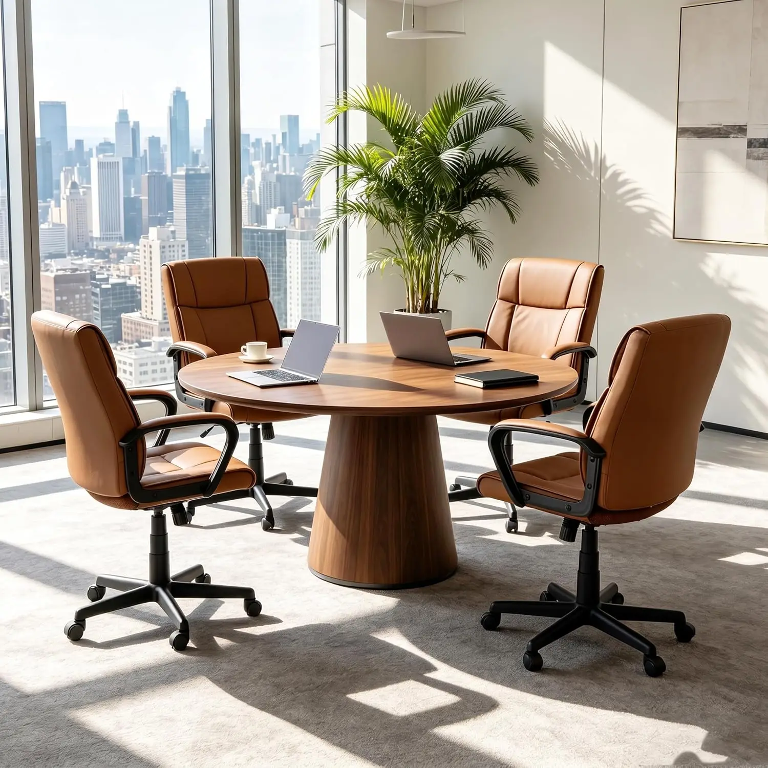 Ergonomic Office Chair Set of 4 PU Leather Swivel Conference Chair Adjustable Height Armrests Wheels Home Task, Customized