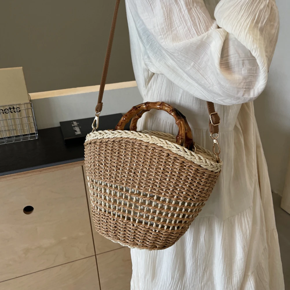 Women Straw Hobo Bag Zipper Woven Shoulder Bag Summer Beach Bag Clutch Purse for Travel Vacation Shopping