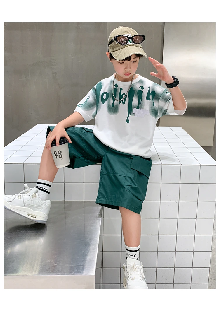 Heißer Verkauf Jungen Sommer Mode Baumwolle 2-teilige Kurzarm-T-Shirts + Shorts Anzüge 5-14 Jahre Kinder Freizeitkleidung Kinderbekleidungssets – Detail 8