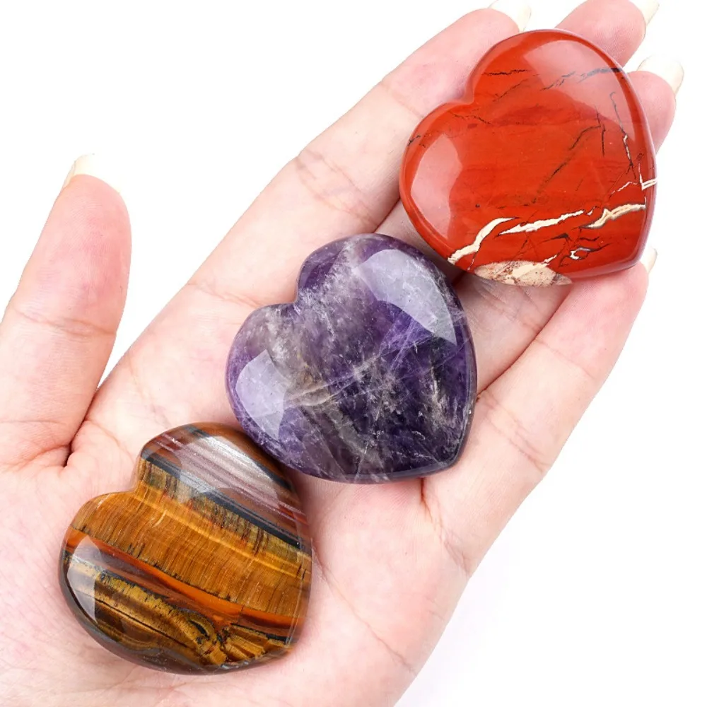 

40mm Natural Crystal Large Heart Shape Rock Polished Gemstone Healing Crystals Palm Pocket Stone Quartz Home Decor Ornament Gift