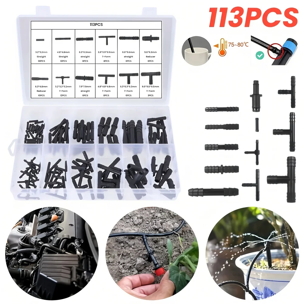 113pcs Car Hose Connector Assortment Reducer Set Plastic Straight T Piece Connectors For Cooling Systems Fuel Systems