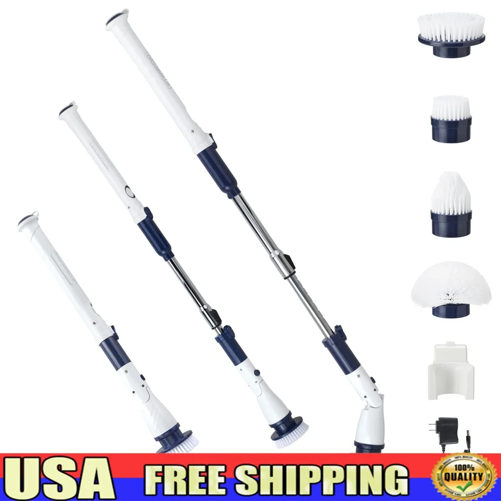 

Электрический вращающийся скруббер, беспроводная аккумуляторная щетка для чистки с регулируемой ручкой, 4 насадки, домашняя плитка, кухонь