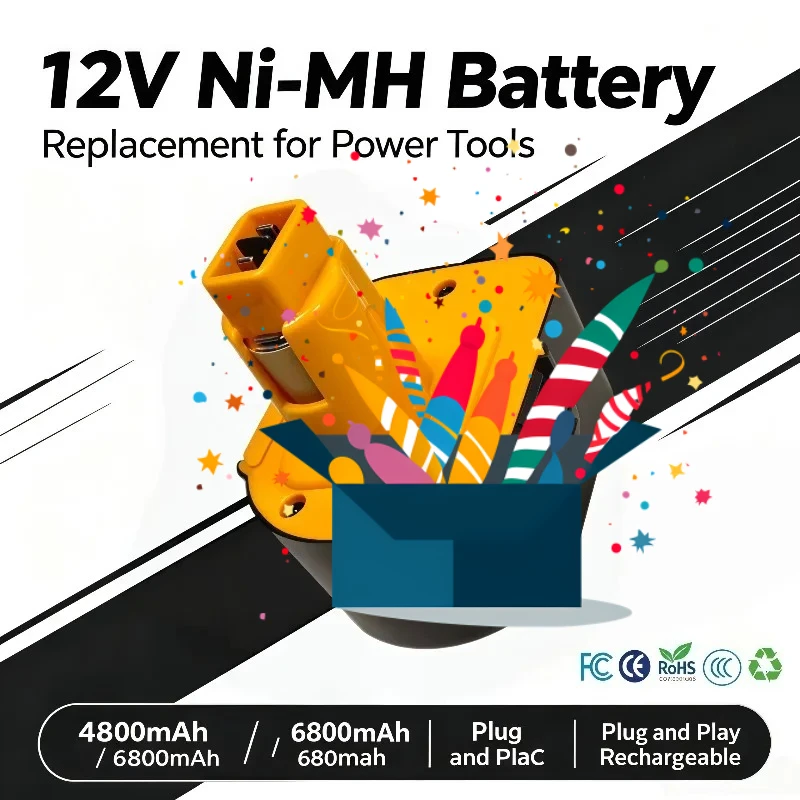 1. 12V 4800mAh 6800mAh Ni‑MH Rechargeable Battery Replacement for DE9061 DE9062 DW9061 DW9062 DE9036 DW911 DW921