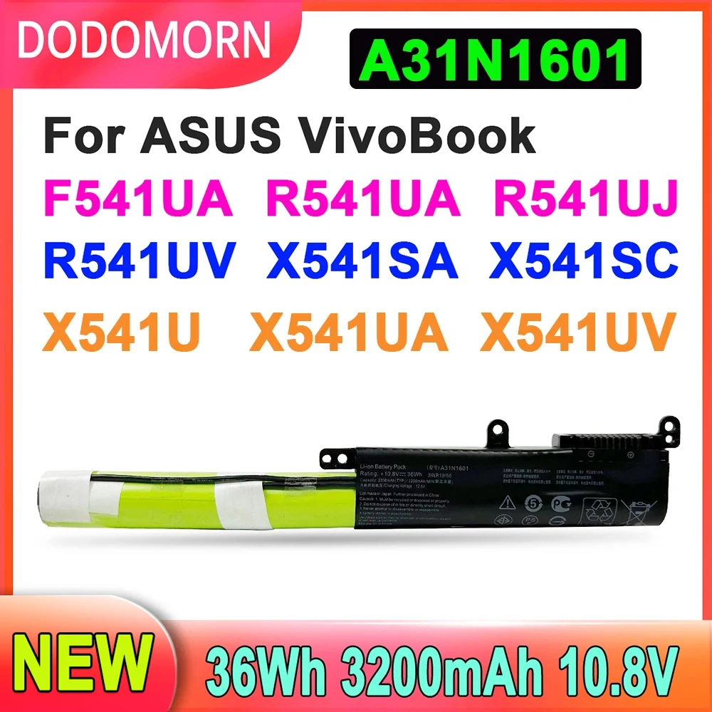 

10.8V A31N1601 Laptop Battery For ASUS F541UA R541UA R541UJ R541UV X541SA X541SC X541U X541UA X541UV Series 36Wh