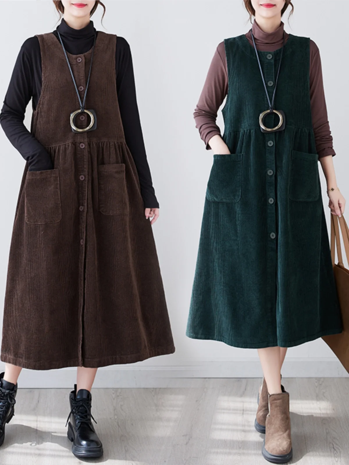 Gilet in velluto di cotone retrò Waed Dr Gonna a trapezio a vita alta a colori da donna con bottone singolo Svel Dr Autunno Inverno