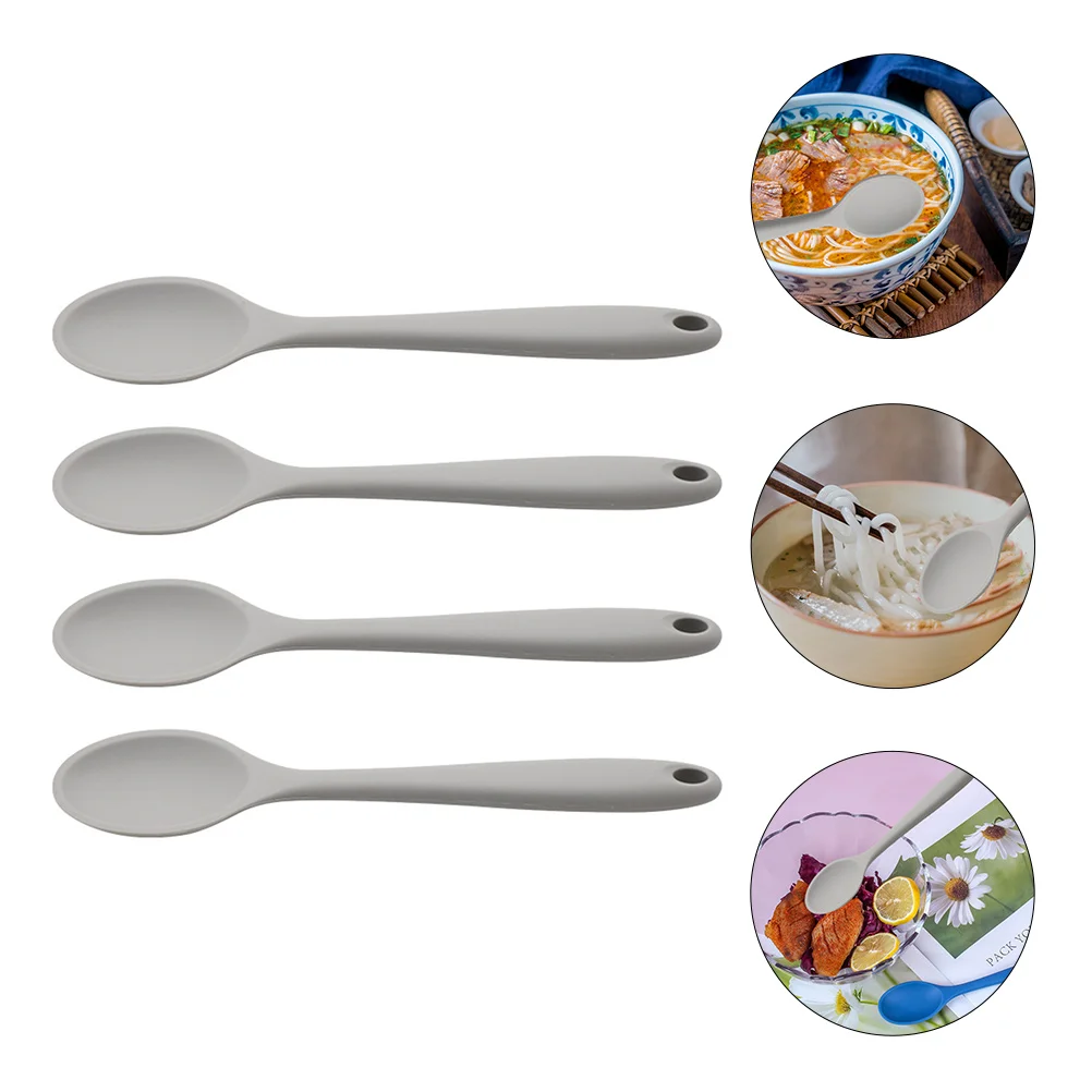 

4 Pcs Silicone Spoon Soup Spoons Kitchen Mixing Ladle Food Serving Silica Gel Non-stick Stirring