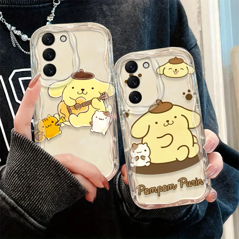 Aanrio Pom Pom Purin Cute Cover For S21 S23 S24 Ultra Plus FE A55 A35 A25 A05S A54 A53 A52 A33 A32 Wave Oil Phone Case