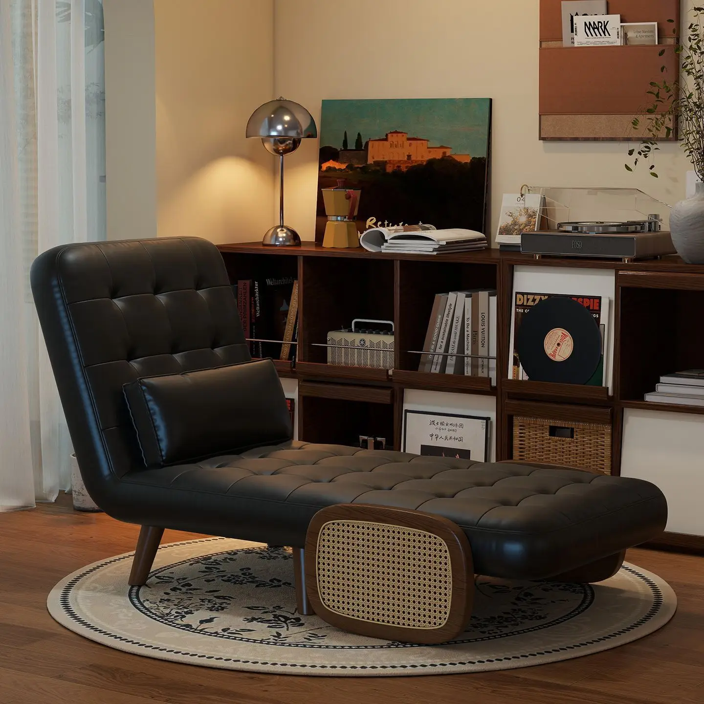 Sofa, small folding multi-functional living room, antique black retro