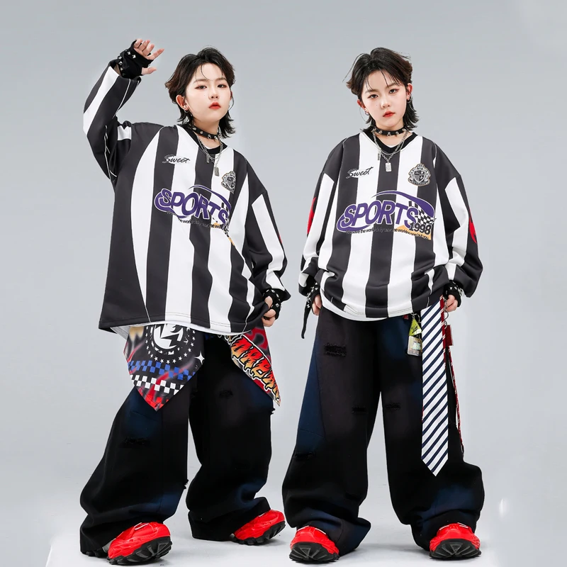 

2026 Ballroom Hip Hop Dance Costumes For Boys Loose Shirts Hiphop Pants Street Dance Wear Girls Jazz Dance Rave Clothes DQS22284