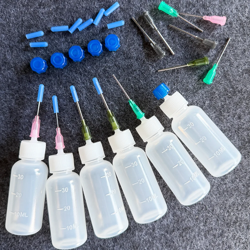 6-Piece Set of 30ml Precision Tip Applicator Bottles - Plastic Squeeze Dropper Bottles with Multiple Blunt Needles, Round and Odorless, Suitable for Glue, Paint, and Oil image 2